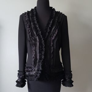 Stunning Rena Lange black silk ruffle blazer